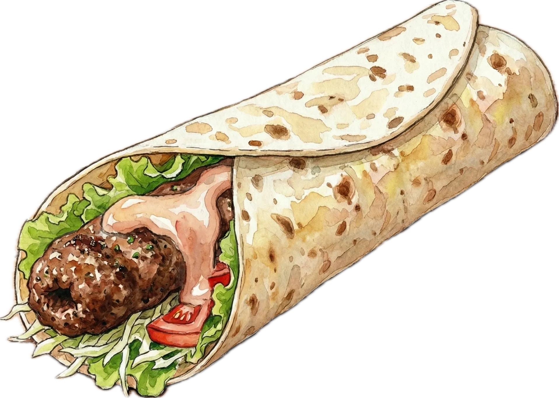 ビーフと野菜を包んだビーフケバブラップのイラスト